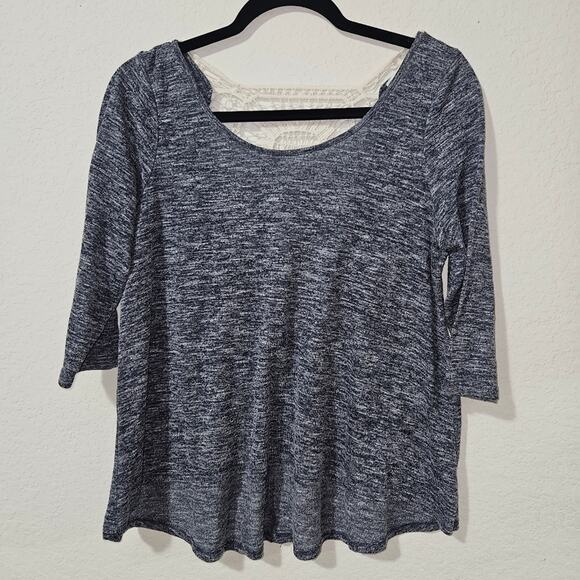 Aeropostale Women's High-Low Sweater Size Large Blue Marble Lace Back Cut Out - Picture 1 of 9